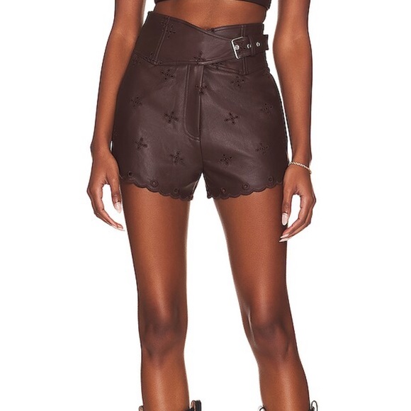 Tularosa Shorts Tularosa Sara Embroidered Faux Leather Short In